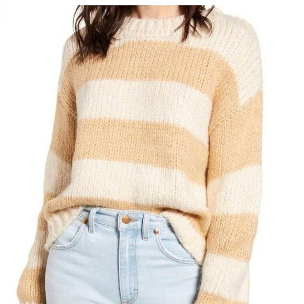 NWOT HIATUS Camel Stripe Knit Sweater, Sz L